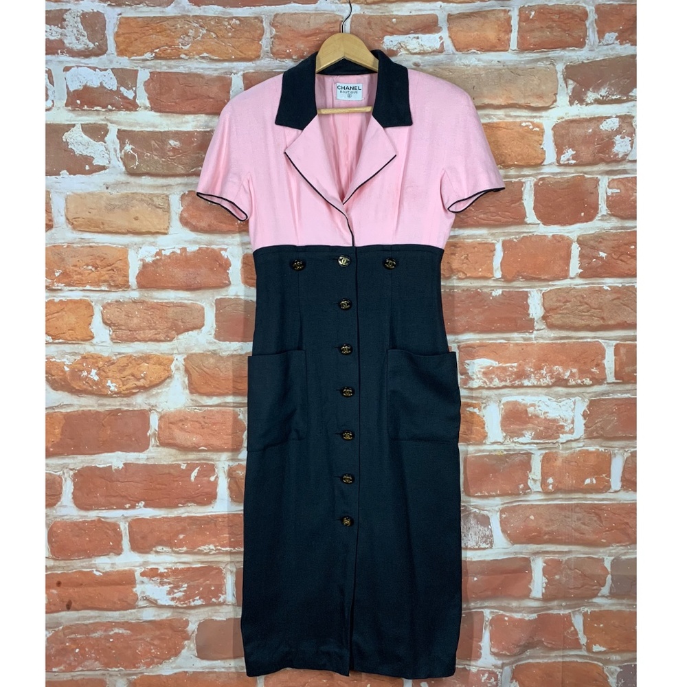 Chanel Boutique Pink Black Vintage 50s Chic Dress